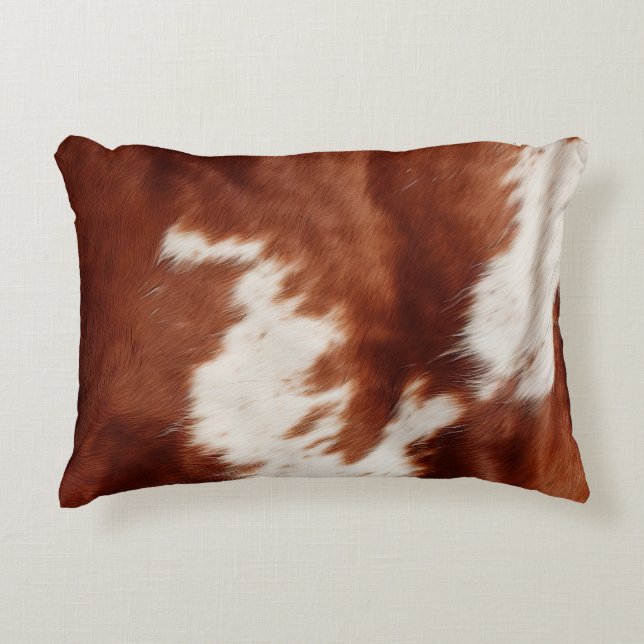 Brown White Cowhid Dekokissen (Vorderseite)