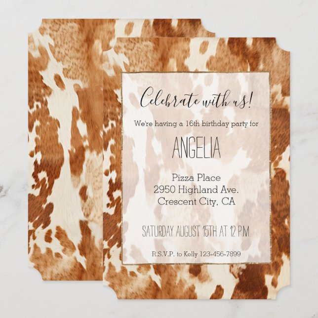 Brown White Cowhid Einladung (Vorne/Hinten)