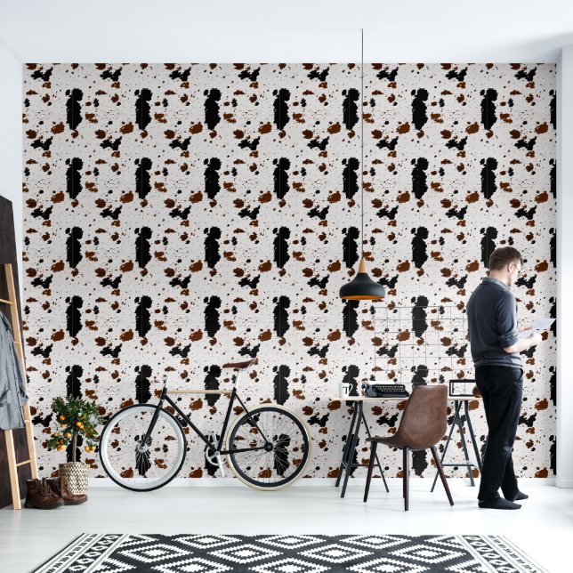 Brown White Cowhide Pattern Tapete (Wohnbereich)