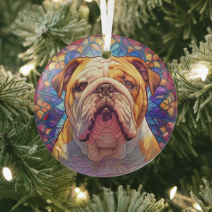 Brown White English Bulldog gestains Ornament Aus Glas