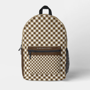 Brown White Gingham Bedruckter Rucksack