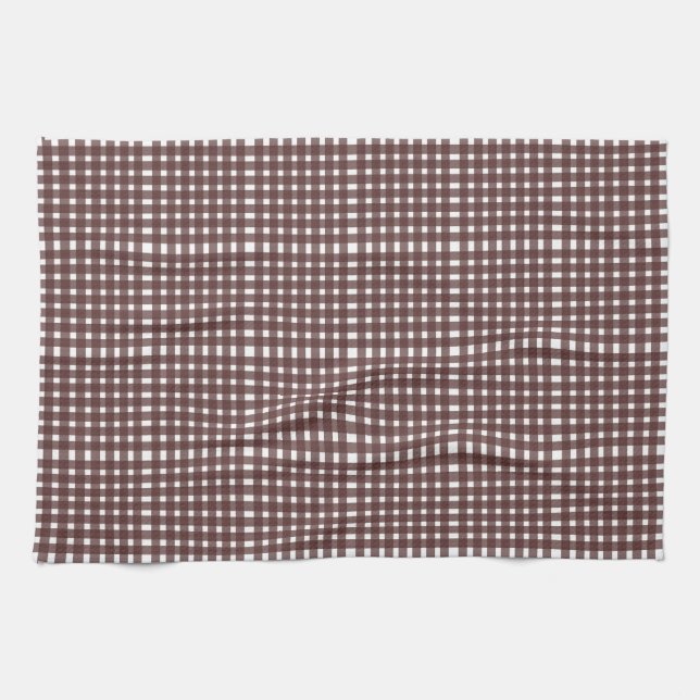 Brown White Gingham Kariert Pattern Geschirrtuch (Horizontal)