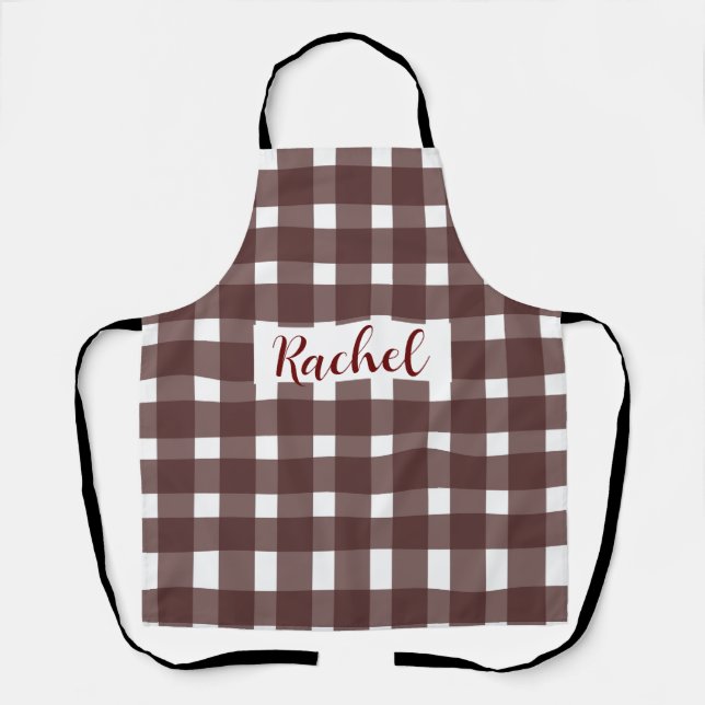 Brown White Gingham Personalisiert Schürze (Vorderseite)
