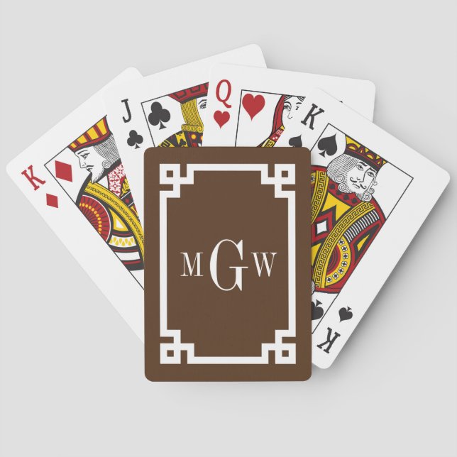Brown White Greece Key #2 Gerahmt 3 Init Monogram Spielkarten (Rückseite)