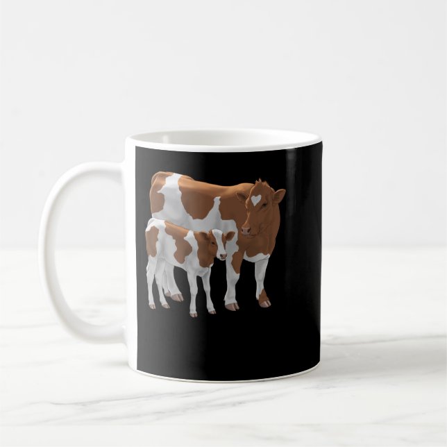 Brown & White Guernsey Kuh & Niedlich Calf Cattle  Kaffeetasse (Links)
