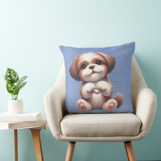 BROWN & WHITE KLEIN LHASA APSO PUPPY HUND KISSEN