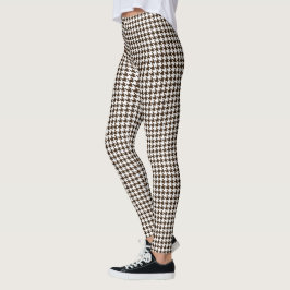 Brown White Medium Hahnentrittmuster Leggings