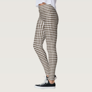 Brown White Medium Hahnentrittmuster Leggings