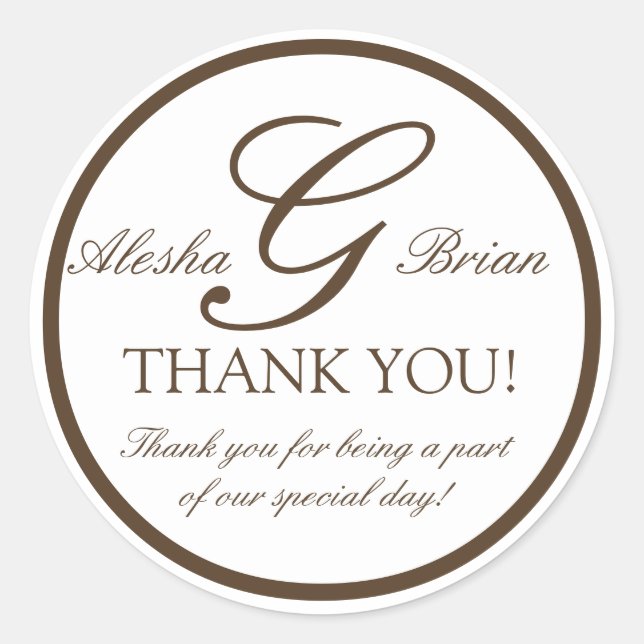 Brown White Mit Monogramm Gastgeschenk Hochzeit Au Runder Aufkleber (Vorderseite)