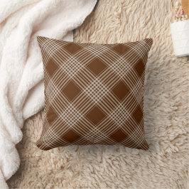 Brown & White Plaid Throw Pillow  Kissen