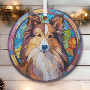 Brown White Shetland Sheepdog gesteinigt Ornament Aus Glas