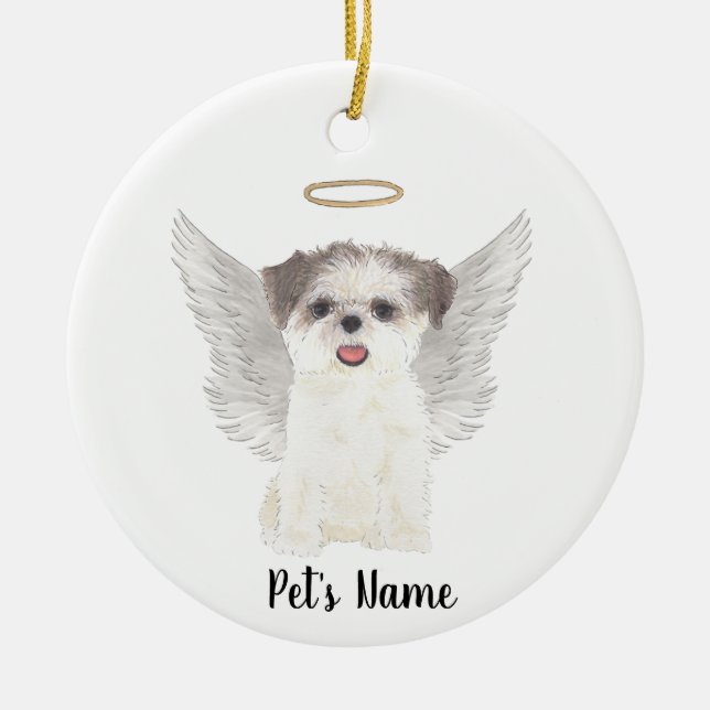 Brown & White Shih Tzu Beileid Memorial Keramik Ornament (Vorne)