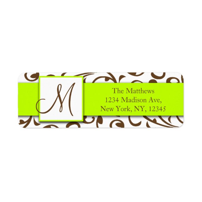 Brown Wirbel Damask Green Return Address Label (Vorne)