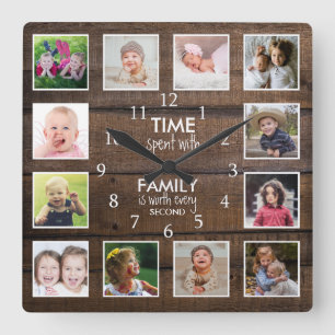 Brown Wood 12 Foto Template Time Quote Quadratische Wanduhr