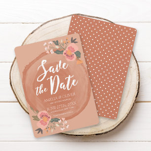 Brown Wood Rustic Floral Save the Date Einladung