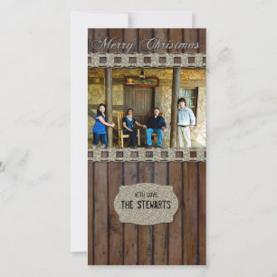 Brown Wood Silver Country Foto Weihnachtskarte Feiertagskarte