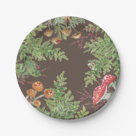 Brown Woodland Frog Bee Mushroom Rustic Picnic Pappteller