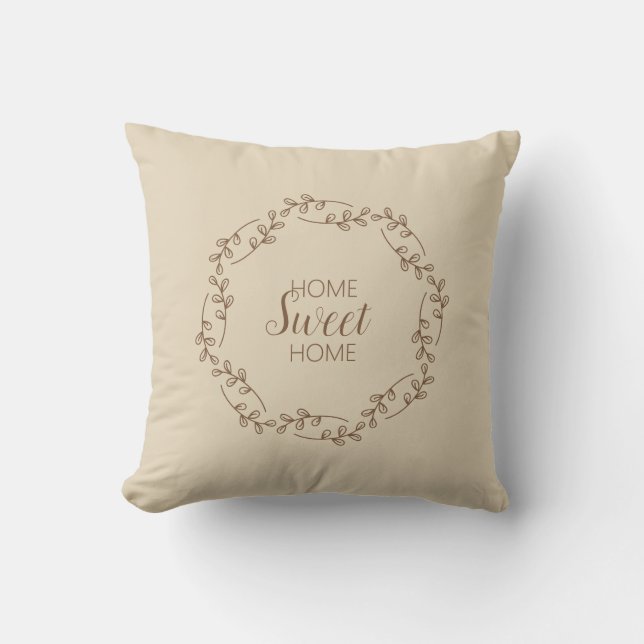 Brown Wreath Branches with Home Sweet Home Quote Kissen