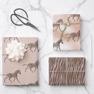 Brown Zebra Blush Peach Ombre Geschenkpapier Set