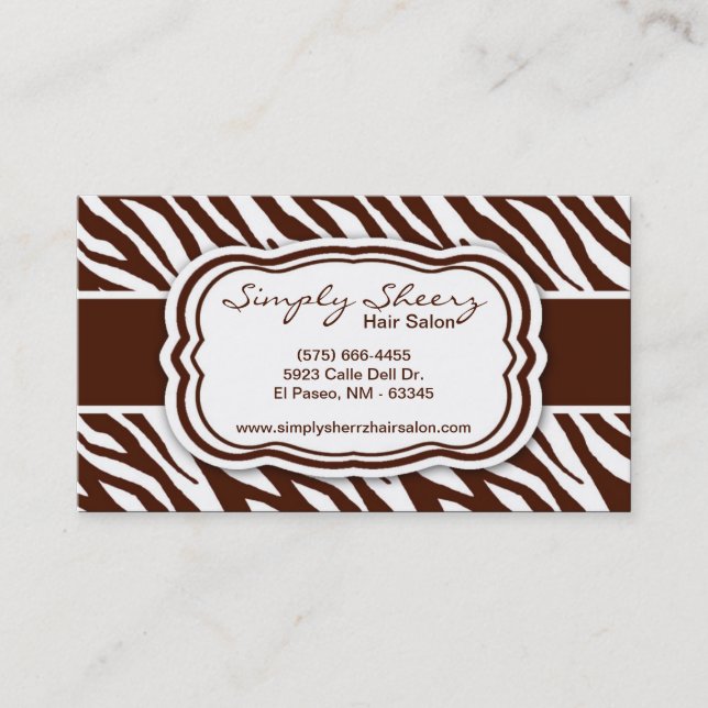 Brown Zebra Print Hair Salon Business Card Visitenkarte (Vorderseite)