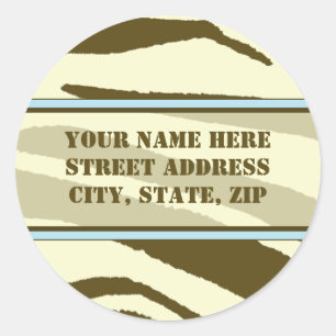 Brown Zebra Print mit Baby Blue Address Labels Runder Aufkleber