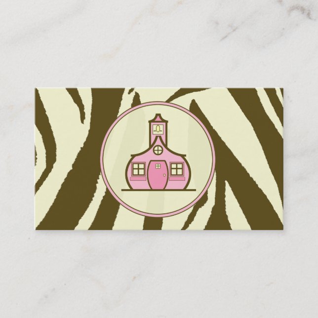 Brown Zebra Print / Pink Teacher Business Card Visitenkarte (Vorderseite)