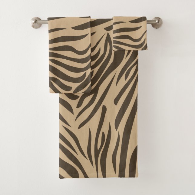 Brown Zebra Print Satin Ribbon Badhandtuch Set (Insitu)