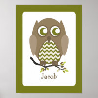 Brown Zickzack Owl Personalisiert Kinderzimmer Art