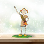 Brownie Girl Scouting | Redhead Fotoskulptur Ornament<br><div class="desc">Niedlich,  Rot,  Braun in Ponytails mit brauner Uniform und Sash,  roter Kekskasten,  stehend im Grasschwingen.</div>