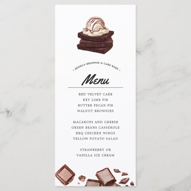 Brownie und Kuchen Bake | Themenmenü Menükarte (Vorderseite)
