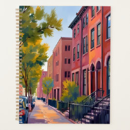 Brownstone City Street | Boston Brick Watercolor  Planer