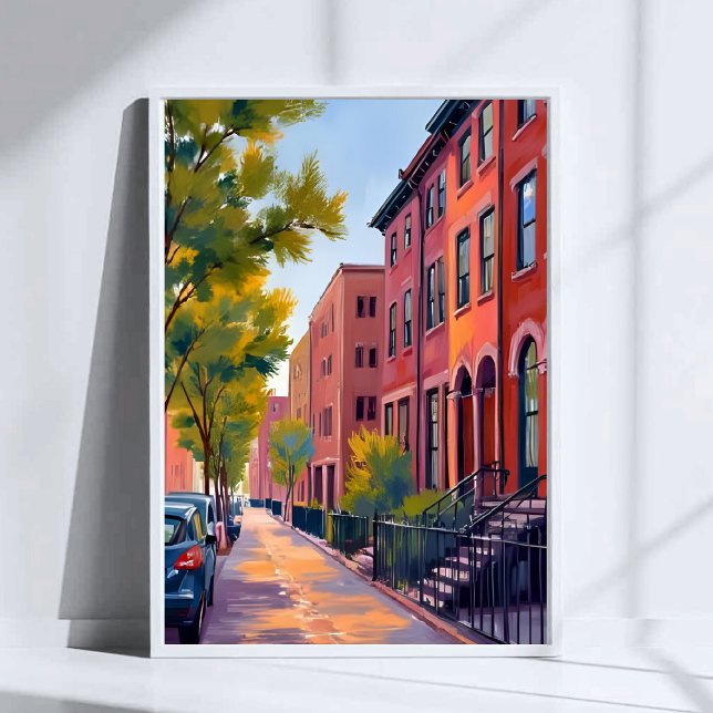 Brownstone City Street | Boston Brick Watercolor  Poster (Von Creator hochgeladen)