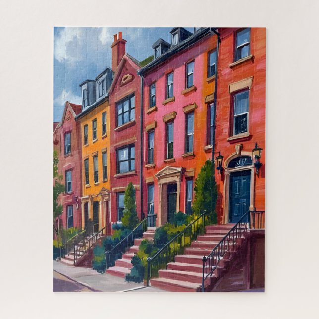 Brownstone City Street Watercolor Painting Puzzle (Vertikal)