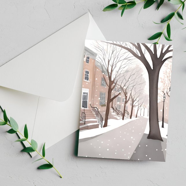 Brownstone Street | Snowy Winter Watercolor Card (Von Creator hochgeladen)