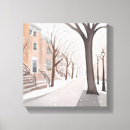 Brownstone Street | Snowy Winter Watercolor Leinwanddruck