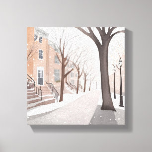 Brownstone Street   Snowy Winter Watercolor Leinwanddruck