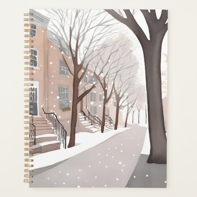 Brownstone Street | Snowy Winter Watercolor Planer (Vorderseite)