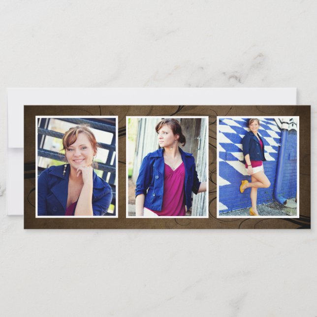 Browntone Triple Foto Abschluss Cards Einladung (Vorderseite)