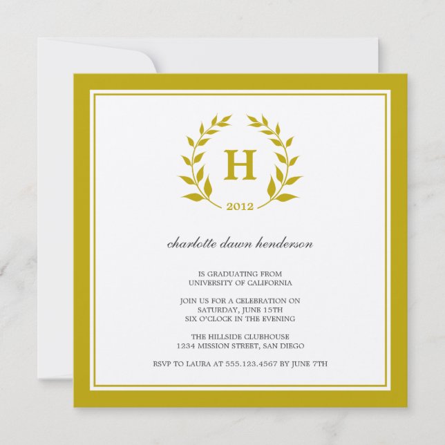 Brownwreathmonogramm-Abschluss-Klasseneinladung Einladung (Vorderseite)