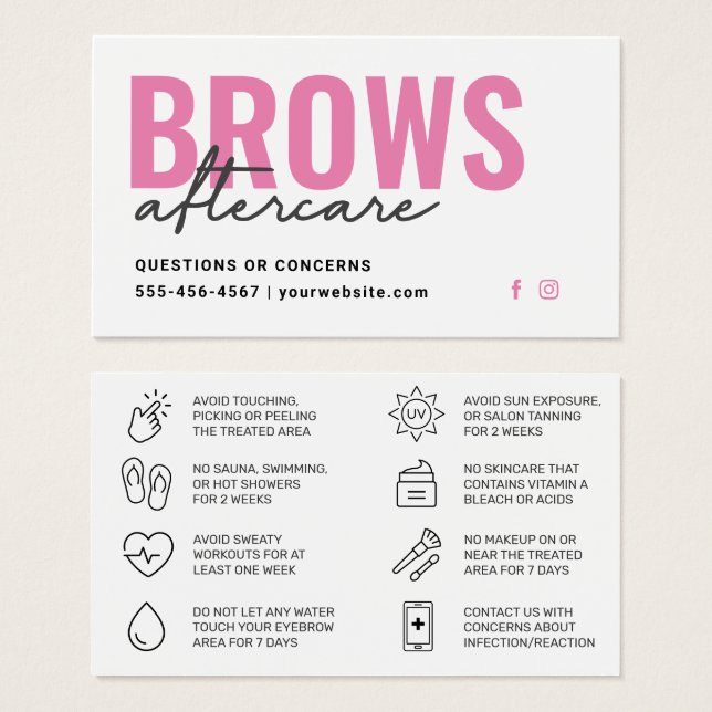 Brows Aftercare PMU Brow Instructions Card (Vorne & Hinten)