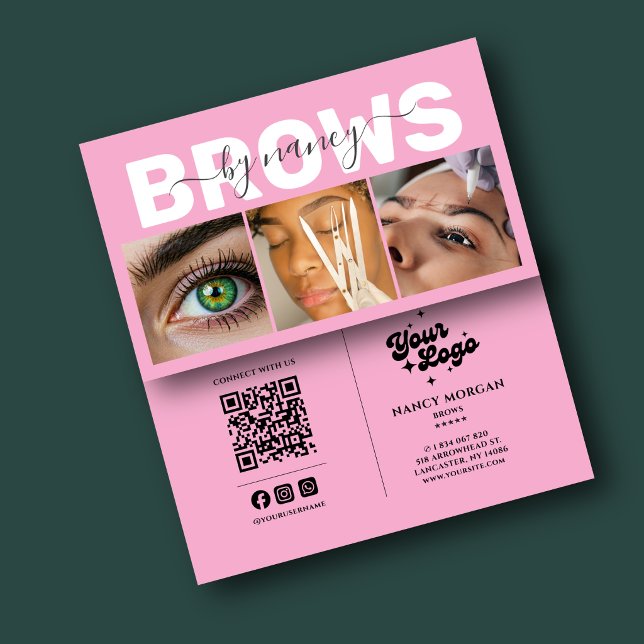 Brows Elegant Blush Pink Foto QR Code Logo Visitenkarte (Von Creator hochgeladen)