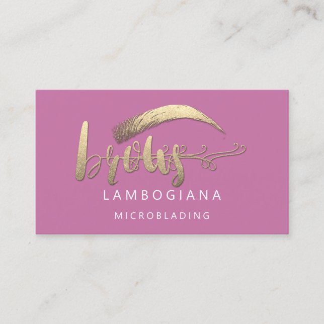Brows Golden Logo Microblblading Social Media Pink Visitenkarte (Vorderseite)
