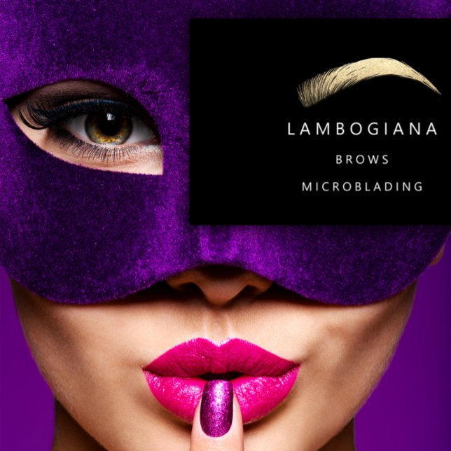 Brows Golden Logo Mikroblendung Social Media Black Visitenkarte (Brows Golden Logo Microblading Social Media Black Business Card)