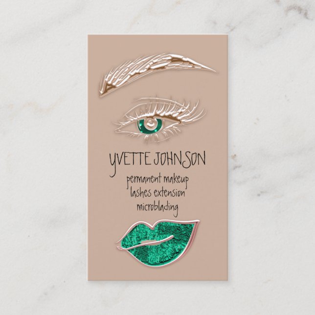 Brows Makeup Logo QRCode Rose Emerald Lip Skin Visitenkarte (Vorderseite)