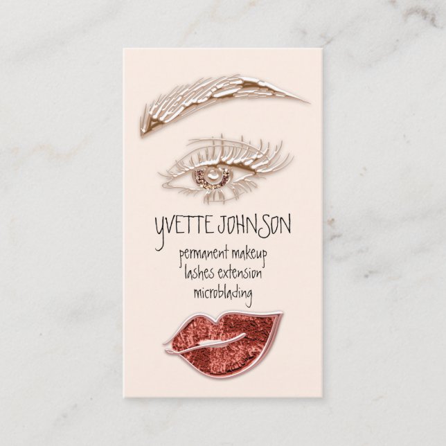 Brows Makeup Logo QRCode Rose Lip Gold Copper Visitenkarte (Vorderseite)