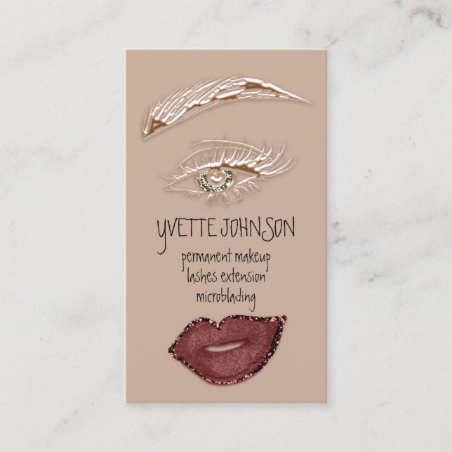 Brows Makeup QRCode Logo Pink Lips Skinny Eyelash Visitenkarte (Vorderseite)