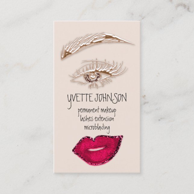Brows Makeup QRCode Logo Red Lip Skinny Eyelash Visitenkarte (Vorderseite)