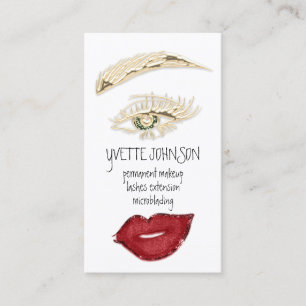 Brows Makeup QRCode Logo Red Lips Gold Eyelash Visitenkarte