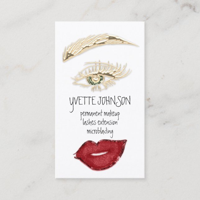 Brows Makeup QRCode Logo Red Lips Gold Eyelash Visitenkarte (Vorderseite)