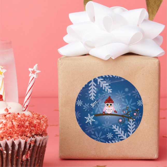 Brr...rosa Schüssel, Schneeflockendesign, Runder Aufkleber (Party)